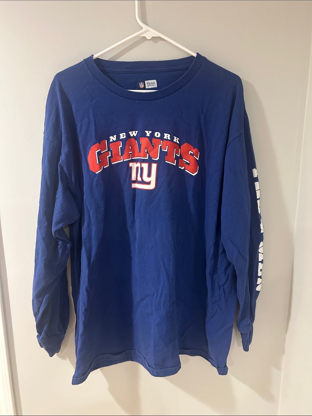 NFL New York Giants Blue Long Sleeve Shirt with Red and White Logo